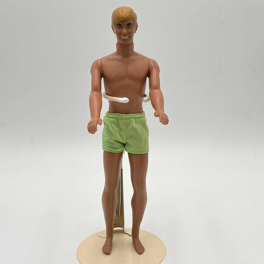 Vintage 1970s Mattel Malibu Ken Doll Blonde Molded Hair Green Trunks